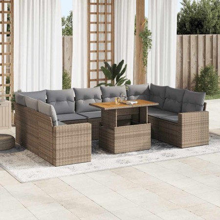 Juego de sofás jardín con cojines beige 10 pzas ratán sintético de , Conjuntos de jardín - Ref: Foro24-3327083, Precio: 712,5...