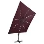 Sombrilla voladiza con poste y luces LED rojo burdeos 300 cm de vidaXL, Sombrillas - Ref: Foro24-312350, Precio: 270,66 €, De...