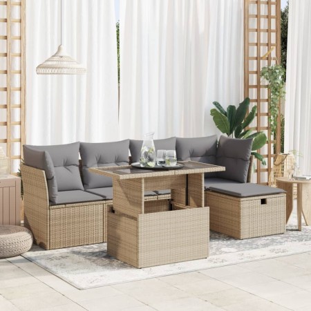 Juego de sofás jardín con cojines 6 pzas ratán sintético beige de , Conjuntos de jardín - Ref: Foro24-3326140, Precio: 420,26...