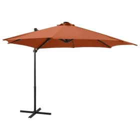 Sombrilla voladiza con poste y luces LED terracota 300 cm de vidaXL, Sombrillas - Ref: Foro24-312335, Precio: 181,81 €, Descu...