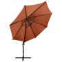 Sombrilla voladiza con poste y luces LED terracota 300 cm de vidaXL, Sombrillas - Ref: Foro24-312335, Precio: 184,71 €, Descu...