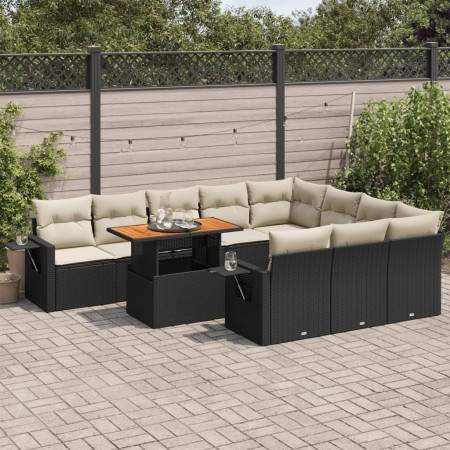 Set de sofás de jardín 11 pzas y cojines ratán sintético negro de , Conjuntos de jardín - Ref: Foro24-3327199, Precio: 752,92...