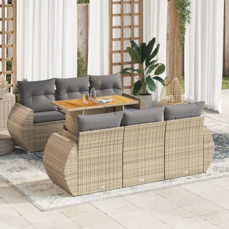 Set sofás de jardín 7 piezas y cojines ratán sintético beige de , Conjuntos de jardín - Ref: Foro24-3327223, Precio: 556,04 €...