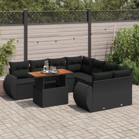 Set de sofás de jardín con cojines 9 pzas ratán sintético negro de , Conjuntos de jardín - Ref: Foro24-3327240, Precio: 642,5...