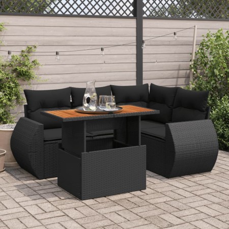 Set de muebles de jardín 5 pzas y cojines ratán sintético negro de , Conjuntos de jardín - Ref: Foro24-3327254, Precio: 405,4...