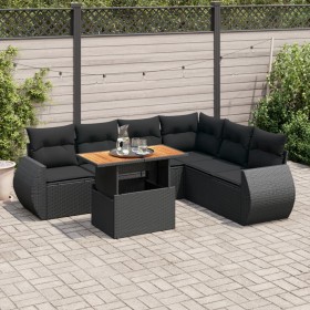 Set de sofás de jardín 7 pzas con cojines ratán sintético negro de , Conjuntos de jardín - Ref: Foro24-3327268, Precio: 512,9...
