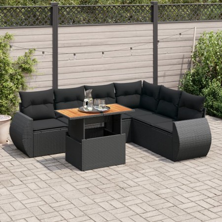 Set de sofás de jardín 7 pzas con cojines ratán sintético negro de , Conjuntos de jardín - Ref: Foro24-3327268, Precio: 512,9...