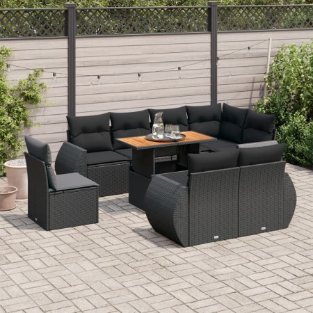 Set de sofás de jardín con cojines 9 pzas ratán sintético negro de , Conjuntos de jardín - Ref: Foro24-3327275, Precio: 726,7...