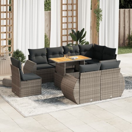 Set de sofás de jardín con cojines 9 pzas ratán sintético gris de , Conjuntos de jardín - Ref: Foro24-3327280, Precio: 711,30...