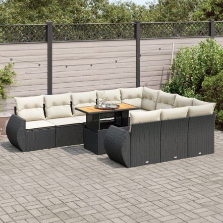 Set de sofás de jardín 11 pzas y cojines ratán sintético negro de , Conjuntos de jardín - Ref: Foro24-3327311, Precio: 751,70...