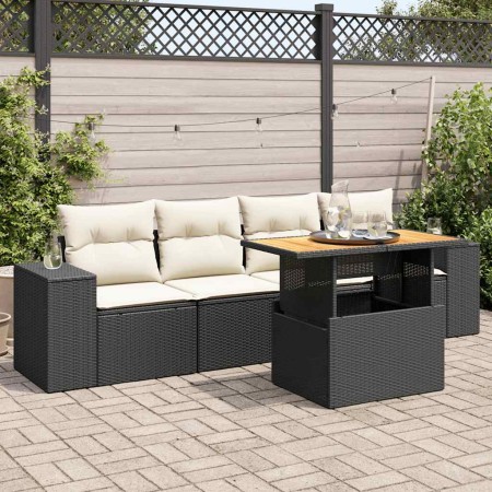 Set de muebles de jardín 5 pzas y cojines ratán sintético negro de , Conjuntos de jardín - Ref: Foro24-3327318, Precio: 358,0...
