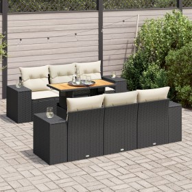 Set de sofás de jardín 7 pzas con cojines ratán sintético negro de , Conjuntos de jardín - Ref: Foro24-3327332, Precio: 517,9...