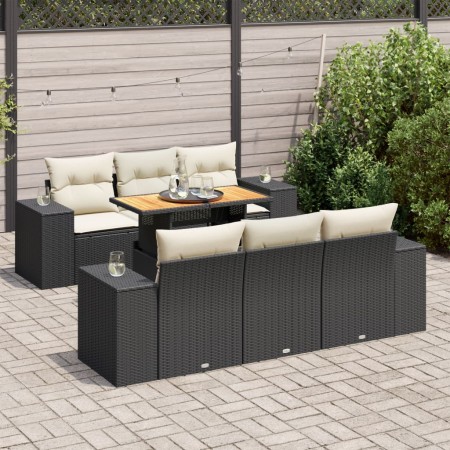 Set de sofás de jardín 7 pzas con cojines ratán sintético negro de , Conjuntos de jardín - Ref: Foro24-3327332, Precio: 517,9...