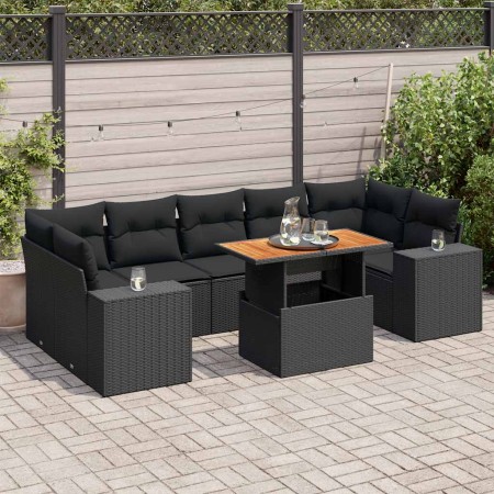 Set de sofás de jardín y cojines 8 piezas ratán sintético negro de , Conjuntos de jardín - Ref: Foro24-3327345, Precio: 582,8...