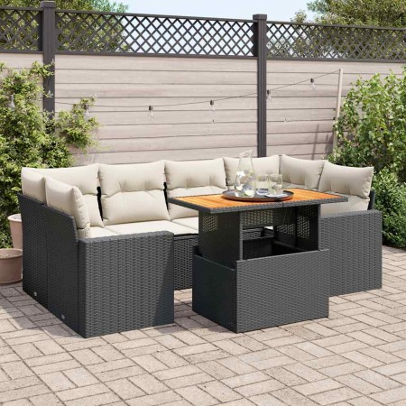 Set de sofás de jardín 7 pzas con cojines ratán sintético negro de , Conjuntos de jardín - Ref: Foro24-3327003, Precio: 489,1...