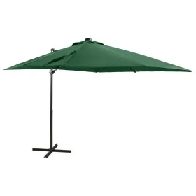 Sombrilla voladiza con poste y luces LED 250 cm verde de vidaXL, Sombrillas - Ref: Foro24-312321, Precio: 113,86 €, Descuento: %