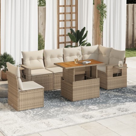 Set sofás de jardín 7 piezas y cojines ratán sintético beige de , Conjuntos de jardín - Ref: Foro24-3327159, Precio: 562,40 €...