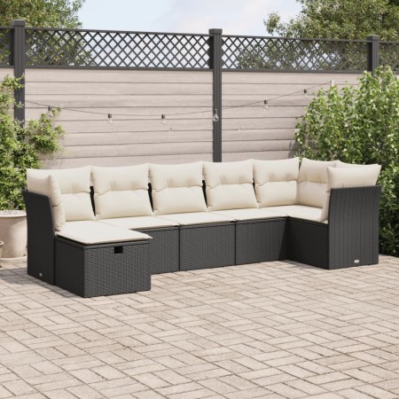 Set de sofás de jardín 7 pzas con cojines ratán sintético negro de , Conjuntos de jardín - Ref: Foro24-3325302, Precio: 423,1...