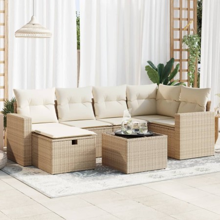 Set sofás de jardín 7 piezas y cojines ratán sintético beige de , Conjuntos de jardín - Ref: Foro24-3325394, Precio: 528,76 €...