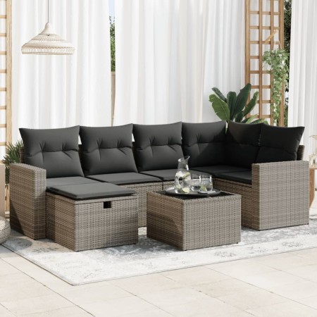 Set de sofás de jardín 7 pzas con cojines ratán sintético gris de , Conjuntos de jardín - Ref: Foro24-3325396, Precio: 464,76...