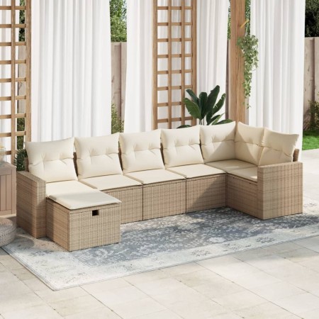 Set sofás de jardín 7 piezas y cojines ratán sintético beige de , Conjuntos de jardín - Ref: Foro24-3325404, Precio: 497,69 €...