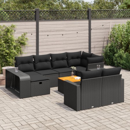 Set de sofás de jardín 11 pzas y cojines ratán sintético negro de , Conjuntos de jardín - Ref: Foro24-3326079, Precio: 625,04...
