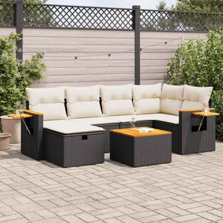 Set de sofás de jardín 7 pzas con cojines ratán sintético negro de , Conjuntos de jardín - Ref: Foro24-3325976, Precio: 432,3...