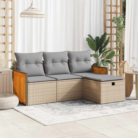 Juego de sofás jardín con cojines 4 pzas ratán sintético beige de , Conjuntos de jardín - Ref: Foro24-3326007, Precio: 264,48...