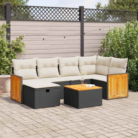 Set de sofás de jardín 7 pzas con cojines ratán sintético negro de , Conjuntos de jardín - Ref: Foro24-3326032, Precio: 420,0...