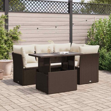 Set comedor de jardín 5 piezas y cojines ratán sintético marrón de , Conjuntos de jardín - Ref: Foro24-3326154, Precio: 405,6...