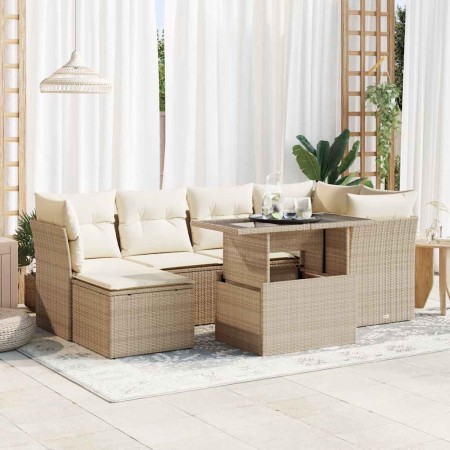 Set sofás de jardín 7 piezas y cojines ratán sintético beige de , Conjuntos de jardín - Ref: Foro24-3326189, Precio: 539,14 €...