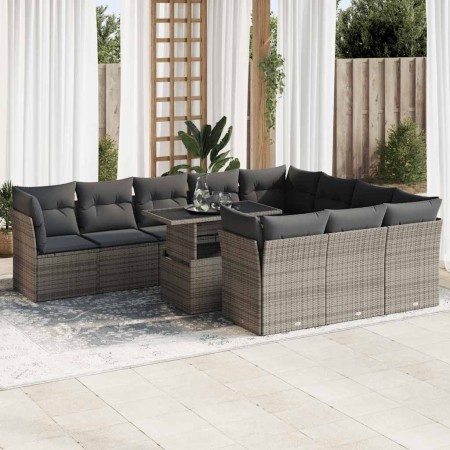 Set de sofás de jardín 11 pzas y cojines ratán sintético gris de , Conjuntos de jardín - Ref: Foro24-3326231, Precio: 727,29 ...