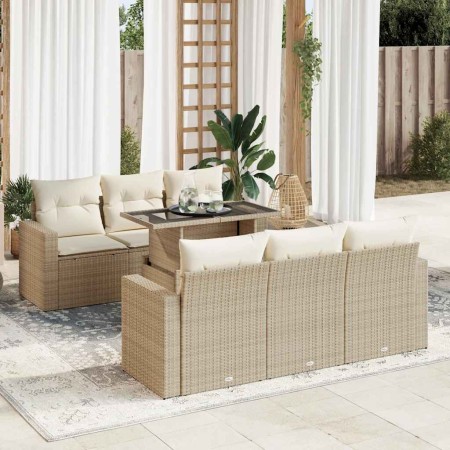 Set sofás de jardín 7 piezas y cojines ratán sintético beige de , Conjuntos de jardín - Ref: Foro24-3326259, Precio: 613,85 €...