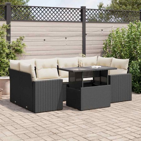 Set de sofás de jardín 7 pzas con cojines ratán sintético negro de , Conjuntos de jardín - Ref: Foro24-3326267, Precio: 495,2...