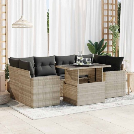 Set de sofás de jardín 7 pzas con cojines ratán PE gris claro de , Conjuntos de jardín - Ref: Foro24-3326273, Precio: 543,97 ...