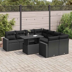Set de sofás de jardín con cojines 9 pzas ratán sintético negro de , Conjuntos de jardín - Ref: Foro24-3326286, Precio: 656,9...