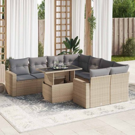 Set de sofás de jardín con cojines 9 pzas ratán sintético beige de , Conjuntos de jardín - Ref: Foro24-3326290, Precio: 669,0...