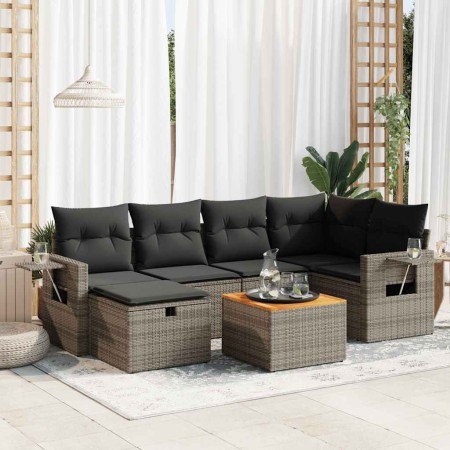 Set de sofás de jardín 7 pzas con cojines ratán sintético gris de , Conjuntos de jardín - Ref: Foro24-3325819, Precio: 456,27...