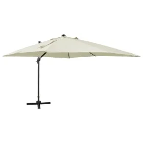 Sombrilla voladiza con poste y luces LED color arena 300 cm de vidaXL, Sombrillas - Ref: Foro24-312344, Precio: 301,13 €, Des...
