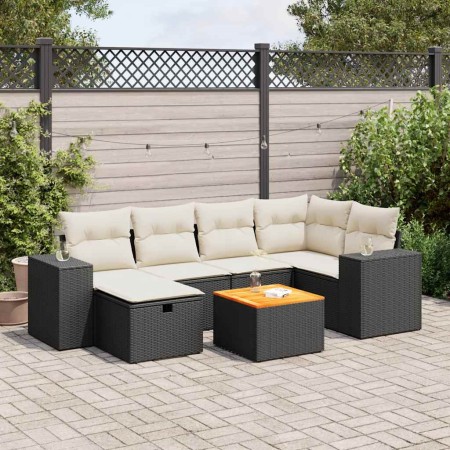 Set de sofás de jardín 7 pzas con cojines ratán sintético negro de , Conjuntos de jardín - Ref: Foro24-3325871, Precio: 433,5...