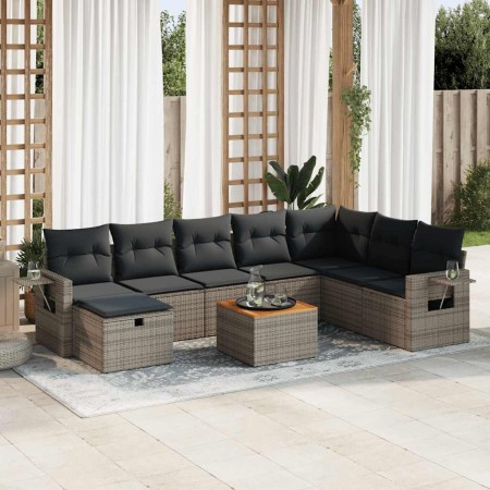 Set de sofás de jardín con cojines 9 pzas ratán sintético gris de , Conjuntos de jardín - Ref: Foro24-3325833, Precio: 562,03...