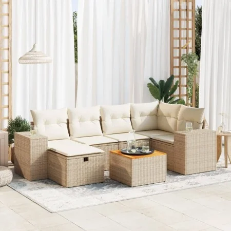 Set sofás de jardín 7 piezas y cojines ratán sintético beige by , Garden sets - Ref: Foro24-3325873, Price: 541,44 €, Discoun...