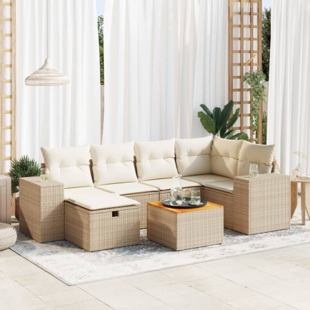 Set sofás de jardín 7 piezas y cojines ratán sintético beige de , Conjuntos de jardín - Ref: Foro24-3325873, Precio: 536,26 €...