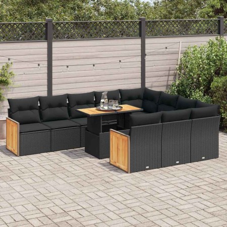 Set sofás jardín y cojines 11 pzas ratán sintético acacia negro de , Conjuntos de jardín - Ref: Foro24-3327758, Precio: 786,2...