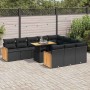 Set sofás jardín y cojines 11 pzas ratán sintético acacia negro de , Conjuntos de jardín - Ref: Foro24-3327758, Precio: 786,2...