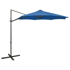 Sombrilla voladiza con poste y luces LED azul 300 cm de vidaXL, Sombrillas - Ref: Foro24-312341, Precio: 87,81 €, Descuento: %