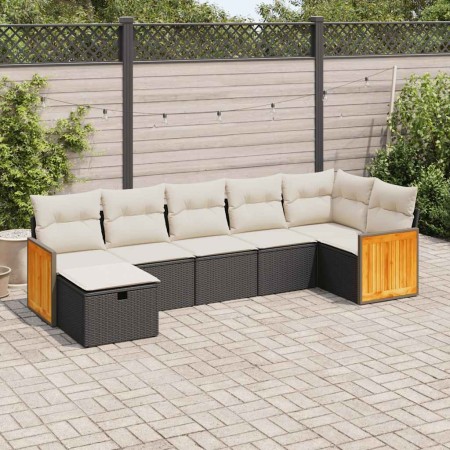 Set de sofás de jardín 7 pzas con cojines ratán sintético negro de , Conjuntos de jardín - Ref: Foro24-3326039, Precio: 429,1...