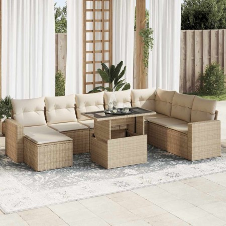 Set de sofás de jardín con cojines 9 pzas ratán sintético beige de , Conjuntos de jardín - Ref: Foro24-3326369, Precio: 655,3...