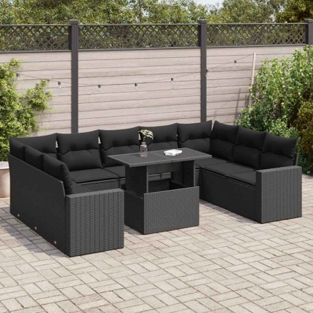 Set de sofás de jardín y cojines 10 pzas ratán sintético negro de , Conjuntos de jardín - Ref: Foro24-3326376, Precio: 710,19...