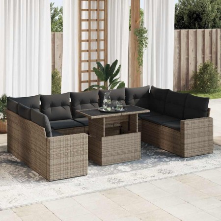 Set de sofás de jardín y cojines 10 pzas ratán sintético gris de , Conjuntos de jardín - Ref: Foro24-3326381, Precio: 661,88 ...